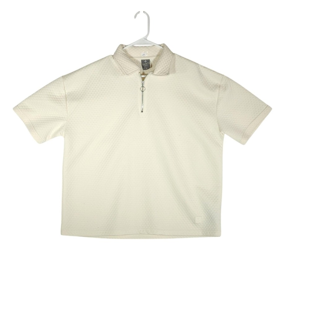 SAINTS STUDIO Polo Shirt Mens L White 1/4 Zip Textured Knit Stretch
